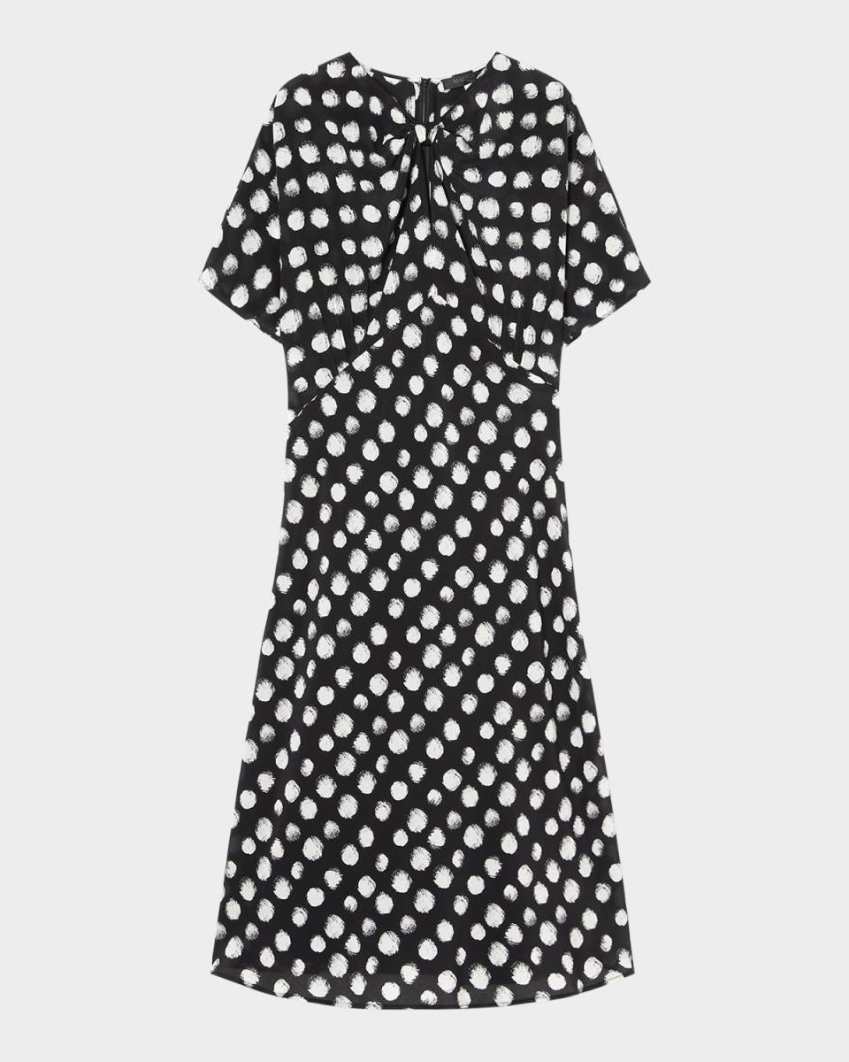 Plus Size Zuai Cutout Polka Dot Silk Midi Dress